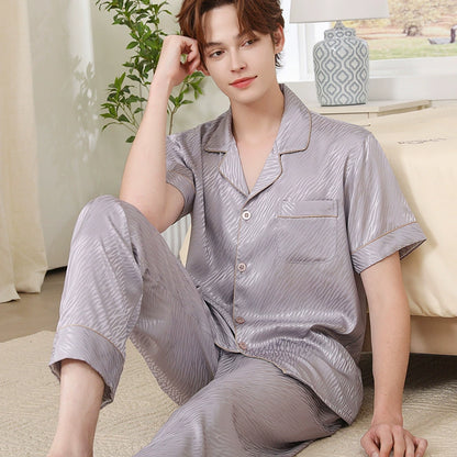 Modern Water Ripple Textured Satin Couple Pajamas