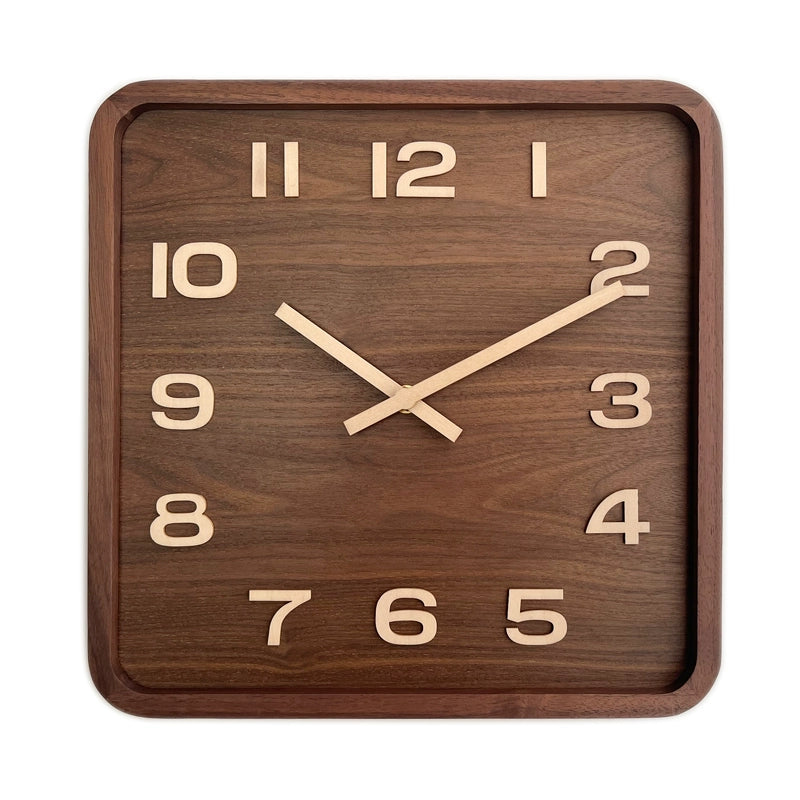 Retro Square Shaped Analog Wall Clock - Walnut Wood Made