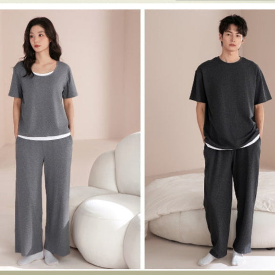 Minimalist Couple PJs - Matching Cotton Long Sleeve Set