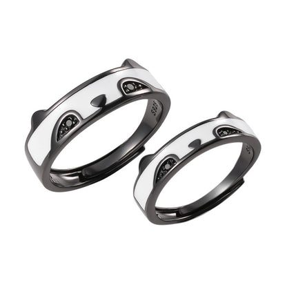 Custom Engraved Panda Couple Rings Set