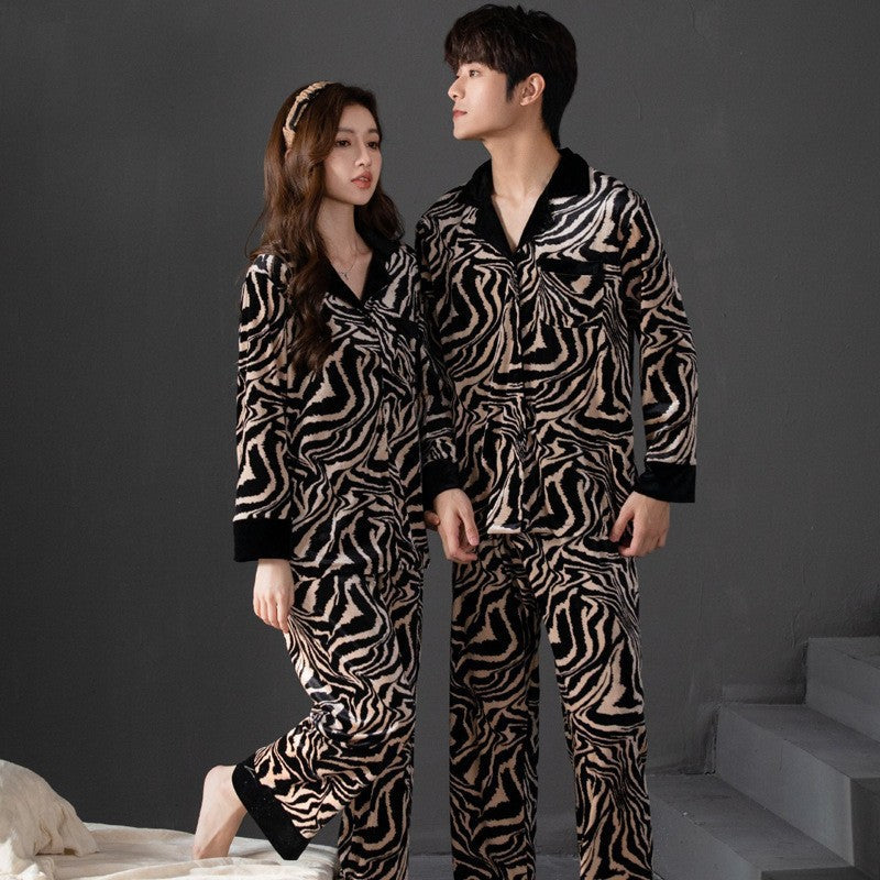 Bold Fashionable Couple Pajamas – Flannel Zebra Print Luxury Sleepwear Set by Gullei