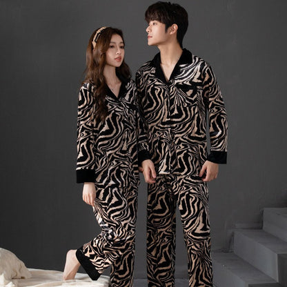 Bold Fashionable Couple Pajamas – Flannel Zebra Print Luxury Sleepwear Set by Gullei