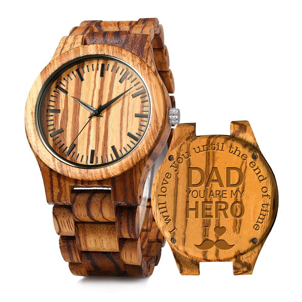 Engraved Wooden Mens Analog Watch