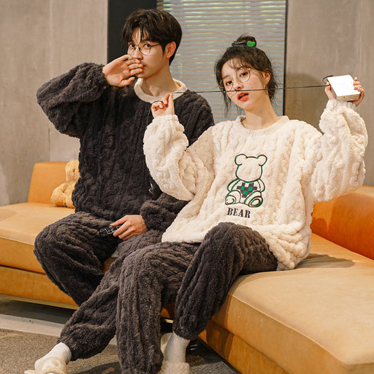 Winter Matching Couple Pajamas Set Thick Sleepwear