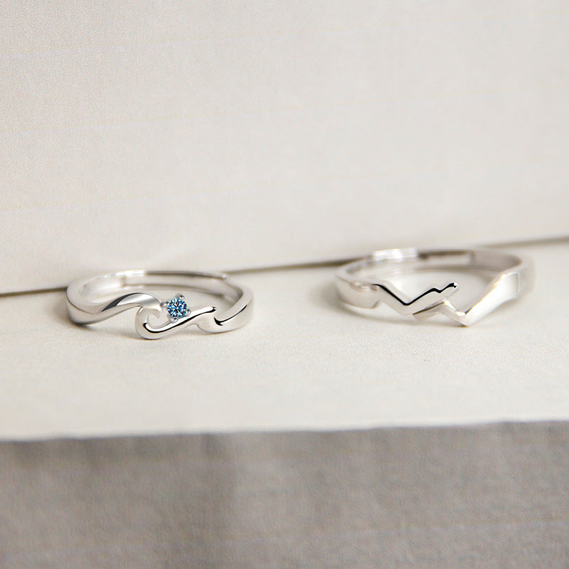 Custom Mountain and Ocean Matching Rings for Couples