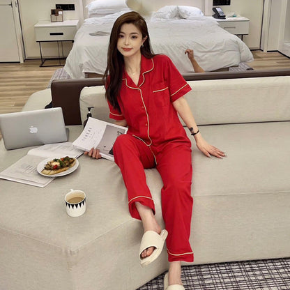 Classic Red Cotton Couple's Pajama Set