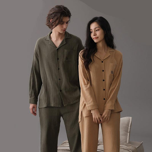 Modern Button-Front Pajamas for Couples - A-grade Cotton