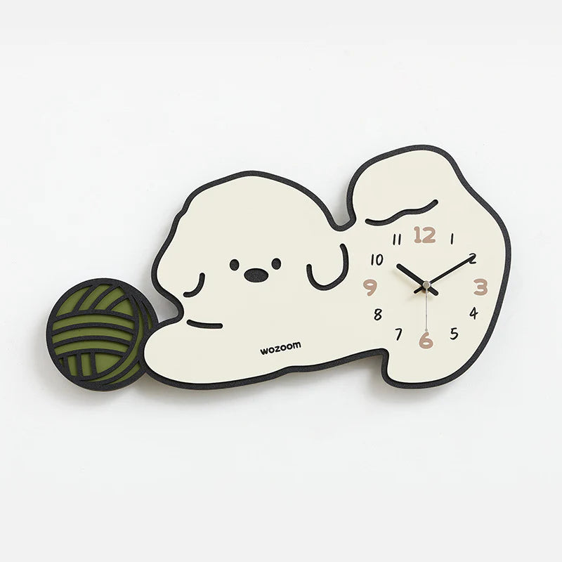 Cute Puppy Kids Bedroom Silent Wall Clock – Playful Puppy Design
