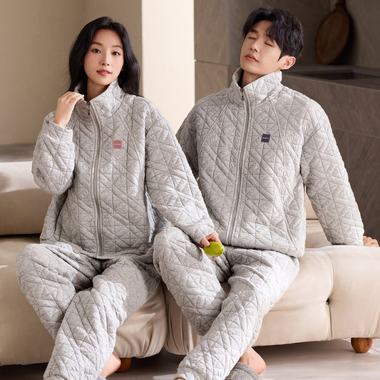 Minimal Quilted Couple Pajamas – Air Cotton Zip-Up Loungewear by Gullei