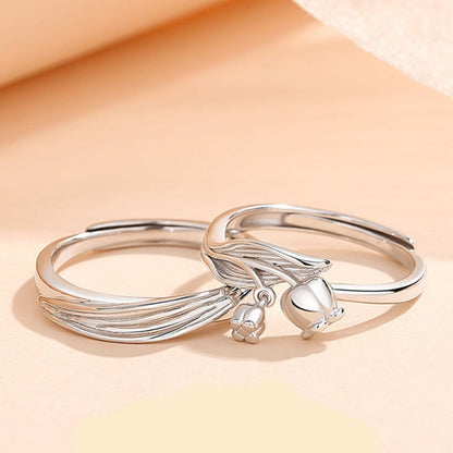 Custom Matching Rose Couple Rings Set - Adjustable Size