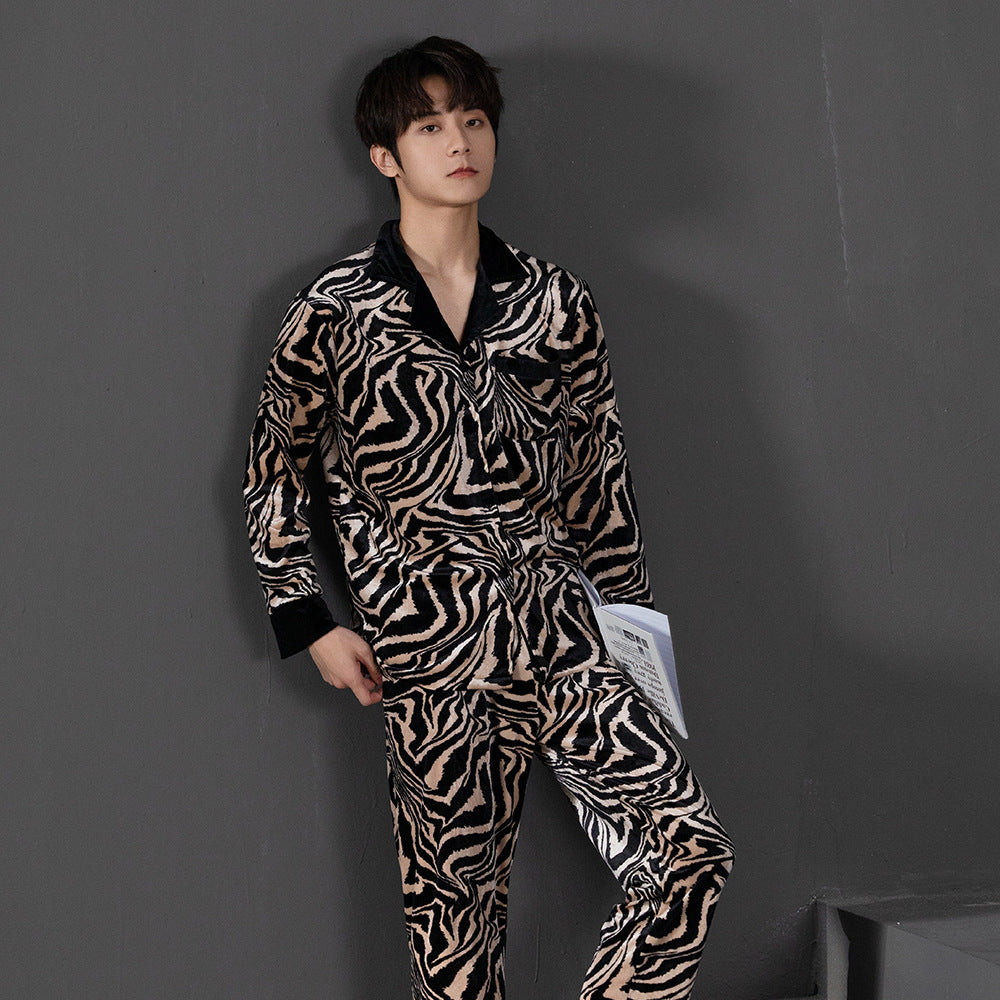 Bold Fashionable Couple Pajamas – Flannel Zebra Print Luxury Sleepwear Set by Gullei