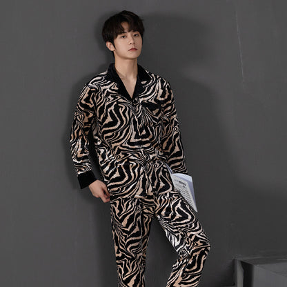 Bold Fashionable Couple Pajamas – Flannel Zebra Print Luxury Sleepwear Set by Gullei
