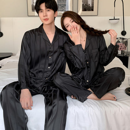 Modern Luxury Faux Silk Couple Pajamas – Minimalist Chic & Elegant