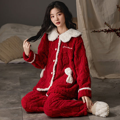 Cozy Red Christmas Pajama Set for Women - Gullei