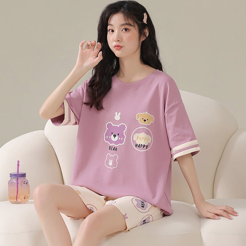 Pink Short Sleeve Women Loungewear Set