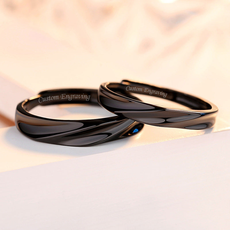 Personalized Black Mobius Rings Set for 2