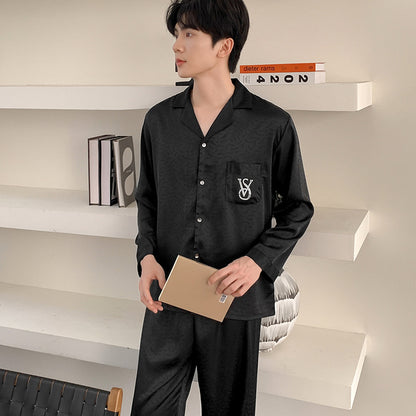 Matching Couple Pajamas – Embroidered Monogram Faux Silk Set for Couples