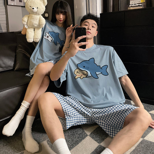 Quirky Shark & Puppy Couple's Pajama Set