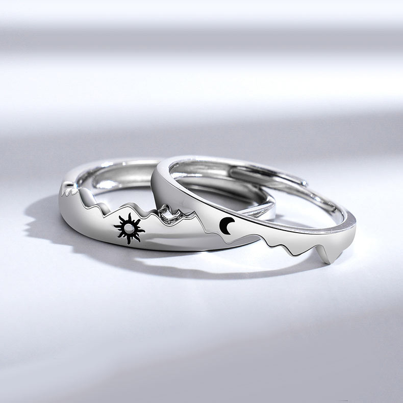 Sun and Moon Matching Marriage Rings for Him and Her