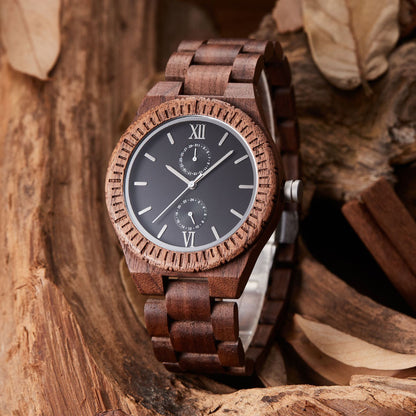 Mens Elegant Wood Watch with Customized Engraving