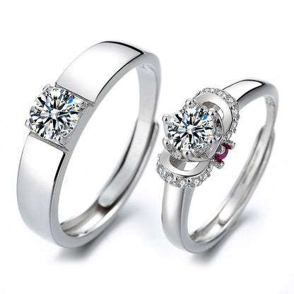 Couples CZ Sterling Silver Rings Set - Adjustable Size