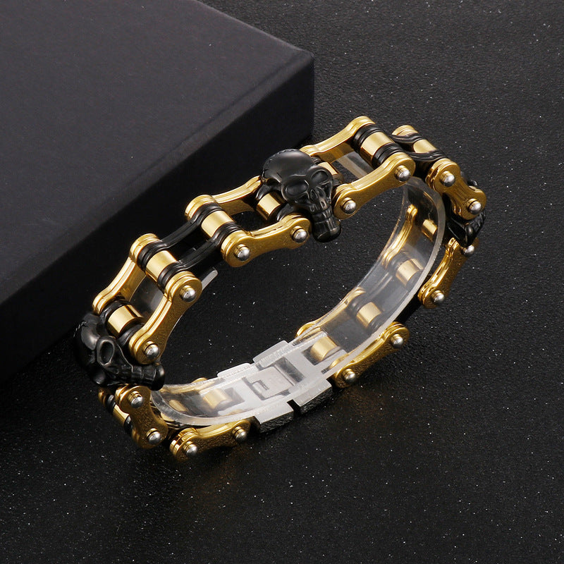 Custom Skull Bike Chain Mens Bracelet 22cm