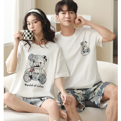 Teddy Bear Couple PJs - Matching Cotton Summer Set