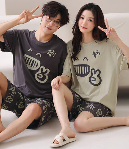 Expressive Graphic Couple's Pajama Set | Pure Cotton Comfort