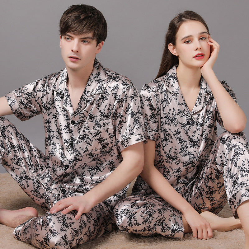 Matching Couple Silk Pajamas Sleepwear Set