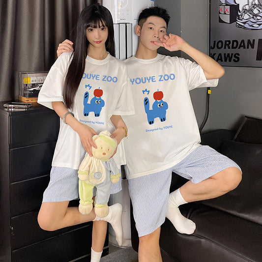 Whimsical Cartoon Animal Couple's Pajama Set