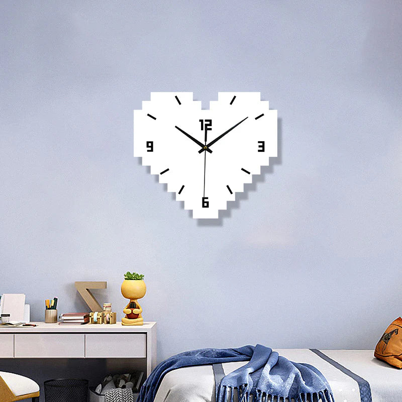 Hearts Shaped Creative Silent Wall Décor Clock – Pixelated Heart Design