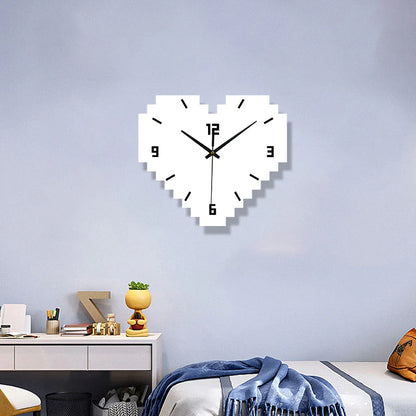 Hearts Shaped Creative Silent Wall Décor Clock – Pixelated Heart Design