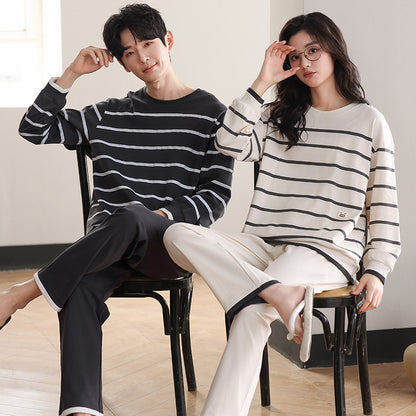 Matching Couple Pajamas Set – 100% Cotton Minimalist Striped Loungewear
