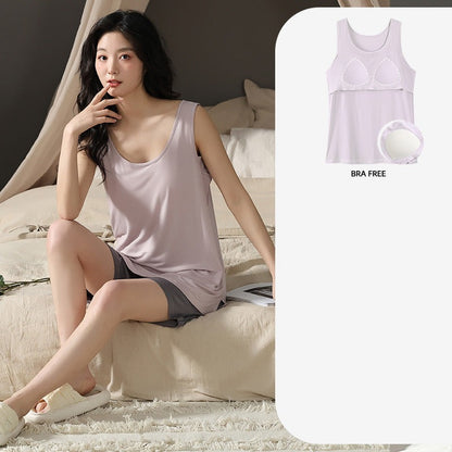 Two-Piece Sleeveless Summer PJs Set for Women