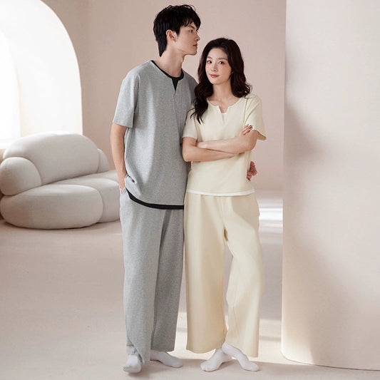 Minimalist Couple PJs - Matching Cotton Long Sleeve Set