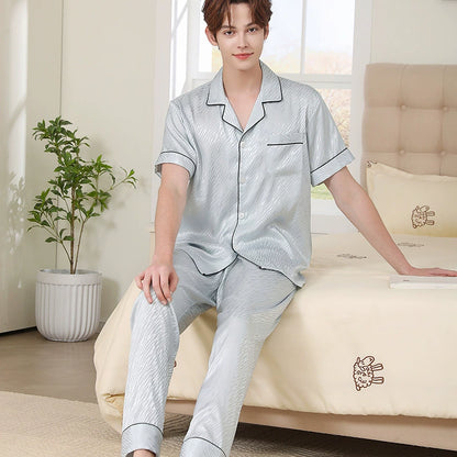 Modern Water Ripple Textured Satin Couple Pajamas