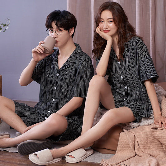 Matching Short Sleeve Pajamas Set for Men and Women 100% Cotton