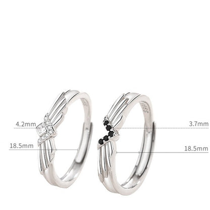 Angel Wings Rings Set for Two - Solid Sterling Silver