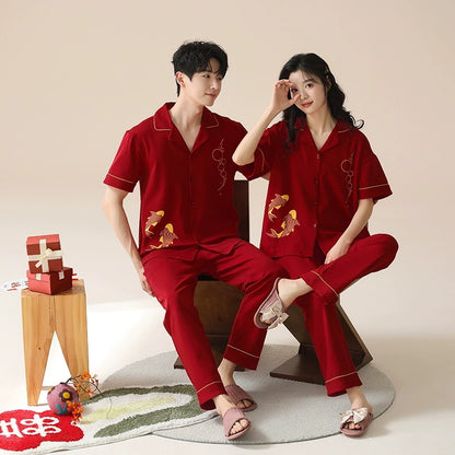 Asian Style Pajamas Set Short Sleeve 100% Cotton