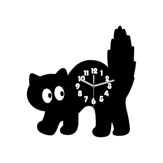 Black Cat Kids Bedroom Silent Wall Clock – Playful Feline Design