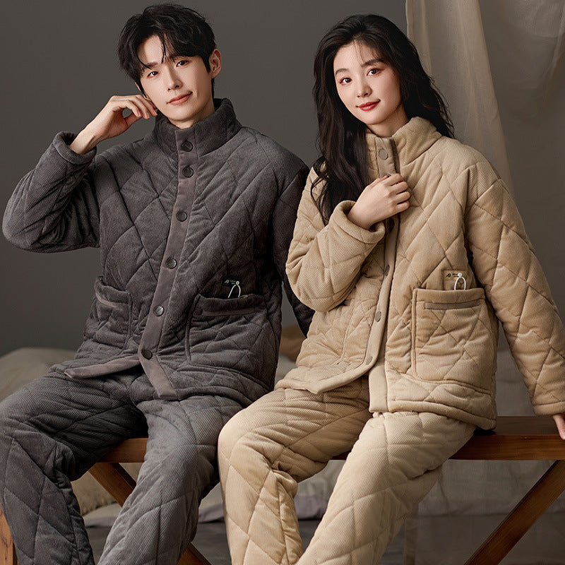 Heavy Quilted Corduroy Couple Pajama Set – Warm & Cozy Winter Loungewear
