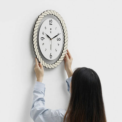 Oval Silent Wall Clock – Rope Frame (Non-Ticking)