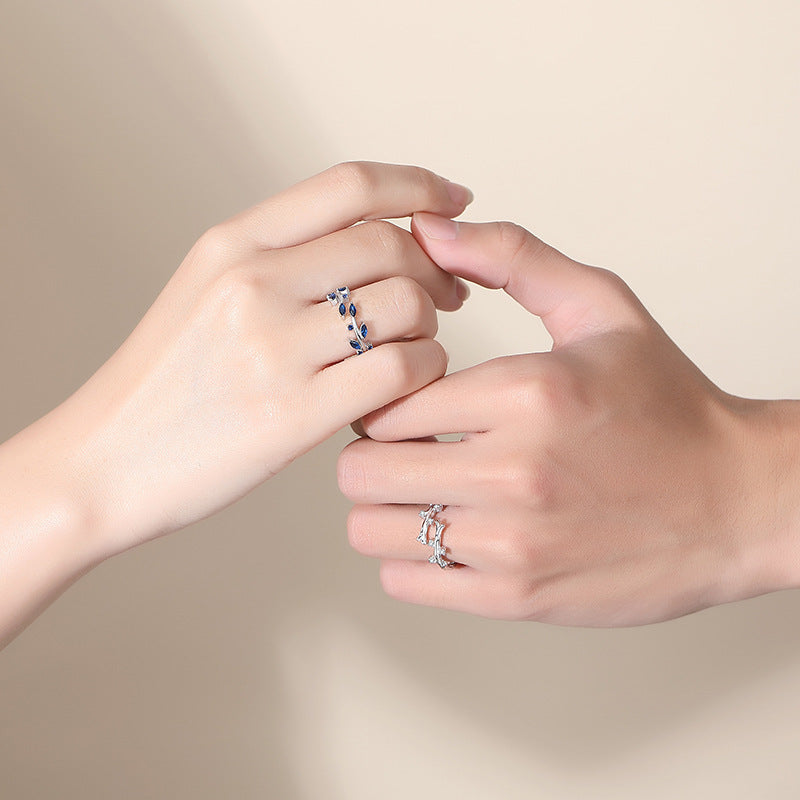 Matching Branch Rings Set for Couples - Solid Sterling Silver - Adjustable Size