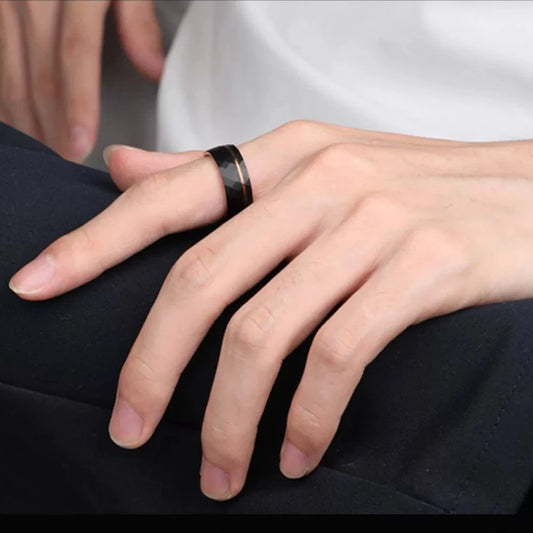 Engraved Guys Wedding Band 18K Gold Plated Tungsten