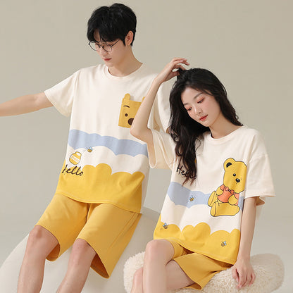 Matching Short Sleeves Shorts Sleepwear Set for Couples