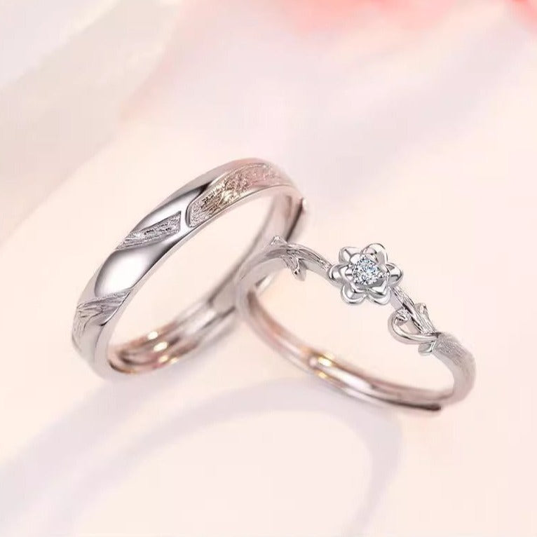 Engravable Floral Romantic Rings Set for Couples