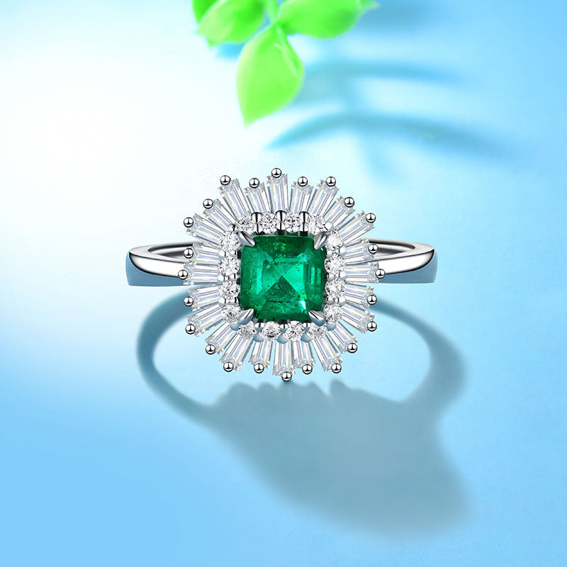 1 Carat Diamond and Emerald Halo Ring