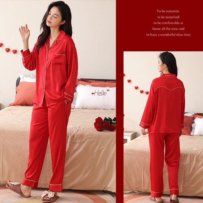 Matching Wedding Red Sleepwear Pure Flannel Set