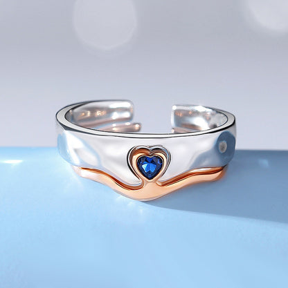 Interlocking Heart Couple Wedding Rings Set