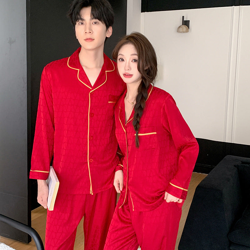 Elegant Ice Silk Couple Pajamas – Premium Silk-Like Sleepwear Set by Gullei